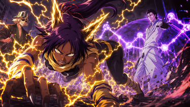 Yoruichi utilizando sua forma felina durante a batalha contra Askin em Bleach.