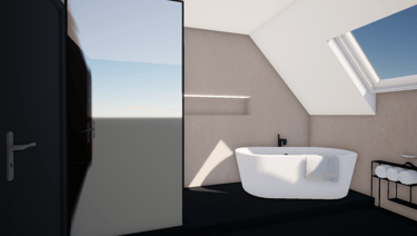 Rénovation d'une salle de bain avec une baignoire blanche ainsi qu'une douche et paroi noire