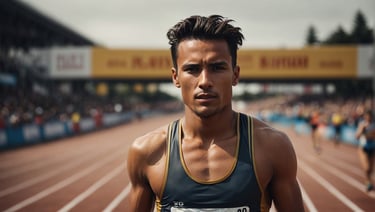 Young male athlete on a running track.