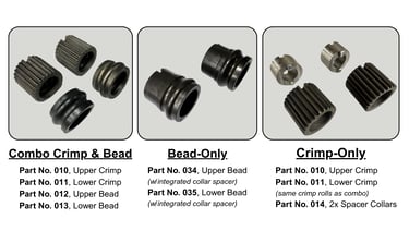 Tres juegos de rodillos incluidos con la Crimper Beader Tin Knocker