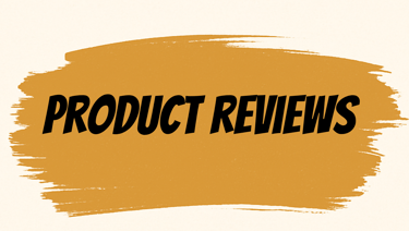 Product Reviews section header image with brushstroke design, highlighting survival gear reviews, tools, and outdoor equipmen