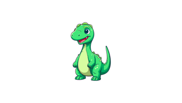 Illustrazione di un dinosauro verde sorridente in stile cartone animato, utilizzato per contenuti divertenti e dedicati ai ba