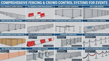 Security Heras fence, concrete Jersey barriers, crowd control. سياج هيرس أمني، صبات نيوجيرسي، وحواجز