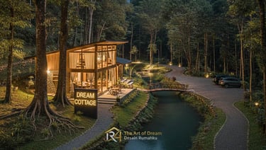 Desain sebuah villa kayu OAK modern beratap datar