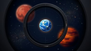 A conceptual image of a telescope viewfinder focused on a bright