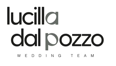 Lucilla dal Pozzo Wedding Team minimalist black and grey typography logo for wedding planning services.