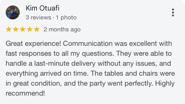 5 star review for party rentals in Las Vegas