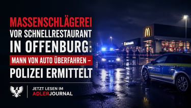 Polizeiautos mit Blaulicht am nächtlichen Tatort vor einem McDonald's-Restaurant in Offenburg.