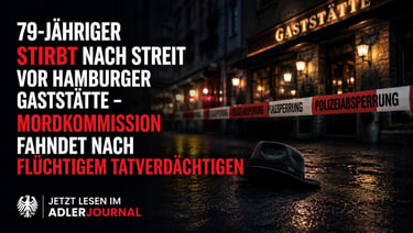 Polizeiabsperrung vor einer Hamburger Gaststätte nach Tötungsdelikt mit Hut am Tatort.