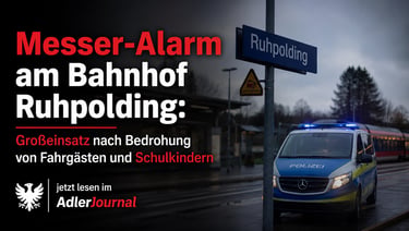 Polizeiauto am Bahnhof Ruhpolding während eines Großeinsatzes nach einem Messer-Alarm.