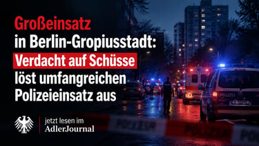 Polizeieinsatz in Berlin-Gropiusstadt bei Nacht mit Einsatzwagen, Blaulicht und Absperrband nach Schüssen.