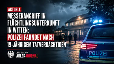 Polizeiauto im Einsatz bei Messerangriff in einer Flüchtlingsunterkunft in Witten, Adler Journal News.
