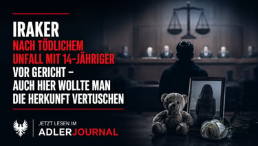 Die Silhouette einer Gerichtsszene mit einem Gedenkfoto und einem Teddybären symbolisiert einen Rech