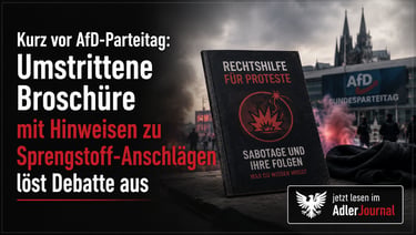 Ein Buch mit dem Titel „Rechtshilfe für Proteste“ über AfD-Proteste mit Feuer und Rauch im Hintergru