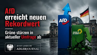 Infografik vor dem Reichstagsgebäude, die den Aufstieg der AfD und den Rückgang der Grünen in den U