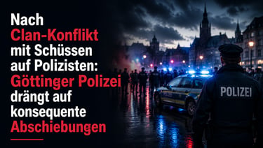 Polizei Einsatz in Göttingen nach Clan-Konflikt mit Blaulicht und Beamten in der Nacht.