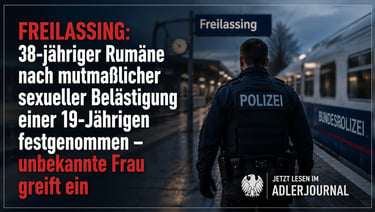 Ein Beamter der deutschen Bundespolizei steht nach einer mutmaßlichen Festnahme am Bahnhof Freilassi