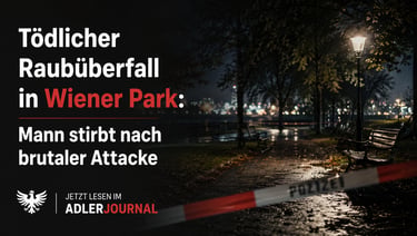 Polizeiabsperrung im nächtlichen Wiener Park nach einem tödlichen Raubüberfall auf einen Mann.
