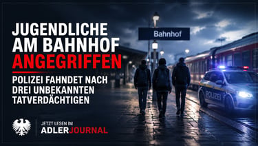 Deutsche Nachrichtenschlagzeile über einen nächtlichen Angriff auf einen Bahnhof mit Jugendlichen un