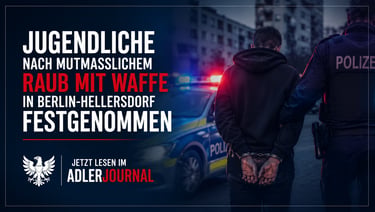 Ein Polizist nimmt in Berlin-Hellersdorf neben einem Streifenwagen mit Blaulicht einen gefesselten V