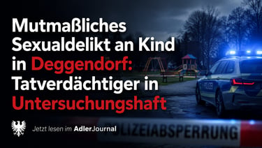 Deutsches Polizeiauto mit Blaulicht am Tatort eines Verbrechens auf einem Spielplatz in Deggendorf f