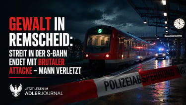 S-Bahn-Zug im Bahnhof Remscheid-Lennep bei Nacht mit Absperrband und Blaulicht.