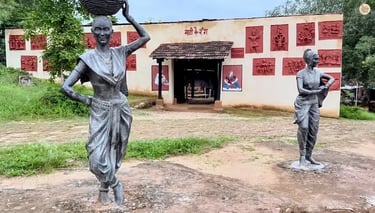 Statues depicting traditional Maharashtra dance forms at Shilpgram near Udaipur.