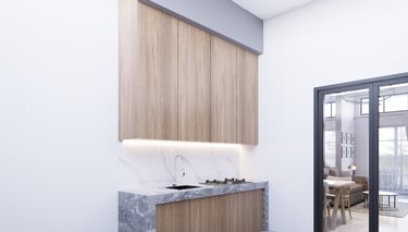 Interior dapur rumah Andara Maharupa Village dengan desain minimalis