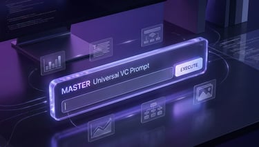 Glowing master universal VC prompt displayed as a futuristic command bar with holographic slide icon