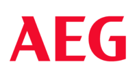 AEG logo in bold red text on a black background.
