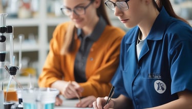 A group of students discussing in a classroom with charts on the wall.