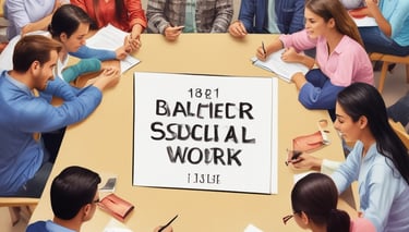 A group of students discussing in a classroom with charts on the wall.