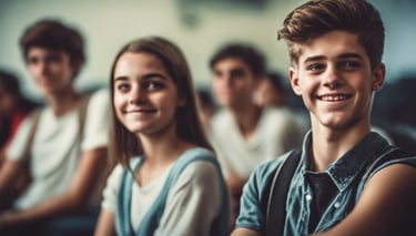 jeunes adolescents en classe qui sourient