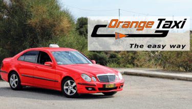 Πορτοκαλί Mercedes Benz Orange Taxi Καβάλα και το λογότυπο της εταιρείας