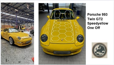 A 'One Off' Porsche 993 Twin GT2 in Speedyyellow, managed by Wheels of Europe 