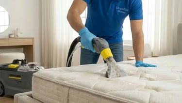 técnico de LimpiaMax realizando limpieza profunda de colchón en Bonao