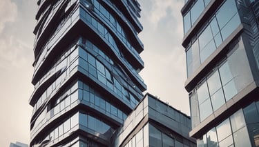 Elegant modern office with sleek black and gold accents, symbolizing premium real estate consulting.