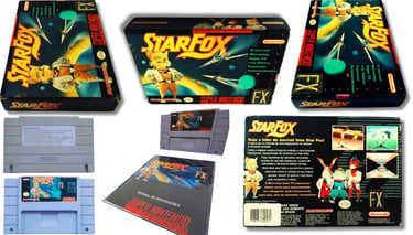 Star Fox é um dos jogos lançados pela Playtronic, aqui tem a caixa, o cartucho, manual e a poster