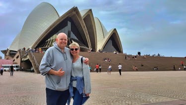 Lady and The Pirate in front of the Sydney Opera House in Australia