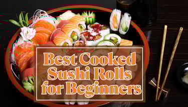 a bowl of sushi rolls with chopsticks