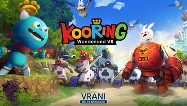 Group of cartoon characters in the image of the VR children friendly game Kooring Wonderland VR