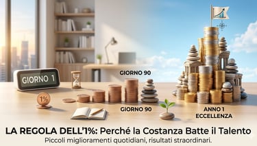 Impilare delle monete illustra la regola dell'1% e il potere dell'interesse composto e della costanz