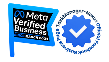 Logo depicting "Meta Verified Business" with a blue flag and a checkmark badge, indicating verification since March 2024.