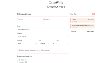 Cake Walk - Online Cake Shop System - Checkout Page