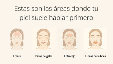 Siluetas faciales que muestran las primeras zonas con signos de envejecimiento donde se aplica bótox preventivo