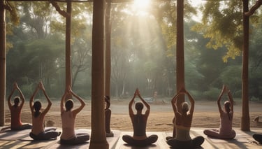 An Indian woman painting vibrant colors on a canvas, surrounded by musical instruments and dance props.