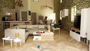 Projection 3D séjour new rustic