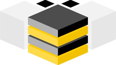 Lily B Properties Logo, colored blocks made to look like a bee