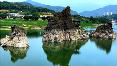 Scenic views in Danyang, South Korea with paragliding, Gosu Cave exploration, Mancheonha Skywalk.