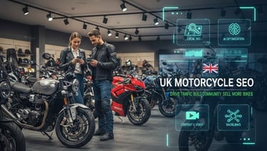 UK motorcycle dealer SEO strategy covering local search, content, and enthusiast marketing.